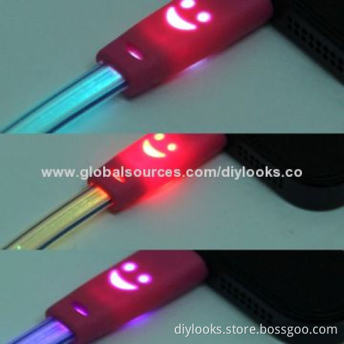 7-color Luminescence USB Charging Cable with Data Transfer Function and Smiley Face